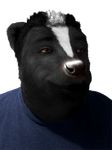  2014 alpha_channel anthro black_fur black_nose brown_eyes bust_portrait clothed clothing edit front_view fur male mammal multicolored_fur out-of-the-boks photo_manipulation photomorph portrait shirt simple_background skunk solo t-shirt transparent_background two_tone_fur white_fur 