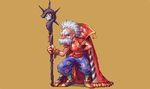  abysswolf arms_behind_back brown_background cape eyebrows facial_hair final_fantasy final_fantasy_vi grey_hair male_focus mustache old_man pixel_art solo staff stragus_magus thick_eyebrows 