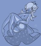  1girl areolae ass bigdead93 blue_background breasts crown earrings feet hair_over_one_eye lips long_hair looking_at_viewer nintendo nipples panties panty_pull pussy rosetta_(mario) solo super_mario_bros. super_mario_galaxy super_mario_world uncensored 