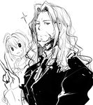  1girl ahoge fate/extra fate/grand_order fate_(series) greyscale long_hair momio monochrome nero_claudius_(fate) nero_claudius_(fate)_(all) simple_background sketch sparkle unamused v vlad_iii_(fate/apocrypha) white_background 