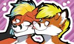  &lt;3 2016 anthro black_fur black_markings black_nose blonde_hair blue_eyes blue_hair blush brown_fur brown_markings canine cj_fox digital_media_(artwork) duo eye_contact face_lick facial_markings fangs fox foxeh frankieancelotti fur green_eyes hair half-closed_eyes licking male male/male mammal markings multicolored_fur multicolored_hair open_mouth orange_fur pattern_background pink_background pink_nose pink_tongue romantic_couple simple_background striped_background teeth tongue tongue_out two_tone_hair white_fur 