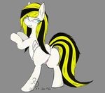  2016 black_hair black_tail blonde_hair blue_eyes equine fan_character female grey_background hair mammal multicolored_hair my_little_pony pegasus pussy rear_view rubydusk silverice_(oc) simple_background solo suggestive_look two_tone_hair two_tone_tail wings yellow_tail 
