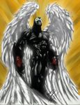  green_eyes solo spawn spawn_(spawn) spikes superhero wings 