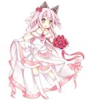  :d absurdres alternate_costume animal_ears asymmetrical_legwear bad_id bad_pixiv_id bare_shoulders blush bouquet bow braid bridal_veil brown_eyes commentary_request dress eyebrows eyebrows_visible_through_hair fake_animal_ears fang flat_chest flower french_braid frilled_dress frills full_body gem hair_flower hair_ornament highres holding holding_bouquet jewelry long_hair looking_at_viewer necklace open_mouth pink_bow pink_footwear pink_hair pink_ribbon ribbon shimakaze_(zhan_jian_shao_nyu) shoes simple_background skirt skirt_lift smile solo tsukimi_(xiaohuasan) two_side_up v-shaped_eyebrows veil wedding_dress white_background white_bow white_dress white_legwear zhan_jian_shao_nyu 