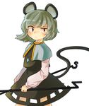  :&lt; animal_ears capelet cocked_eyebrow dowsing_rod grey_hair long_sleeves looking_at_viewer mouse_ears mouse_tail nazrin raised_eyebrow red_eyes sasa_kichi short_hair skirt skirt_set solo tail touhou vest 