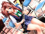  clarinet joy_ride libido long_hair looking_at_viewer musical_instrument panties pantyshot ponytail red_hair school_uniform sitting sokkou_hikaku_jirai_circle underwear 