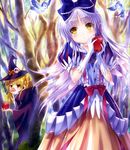  angel_beats! apple bare_tree bird blonde_hair blue_bow blush bow brown_hair choker cloak closed_mouth collarbone cosplay day earpiece expressionless eyebrows eyebrows_visible_through_hair food forest fruit gloves goto_p hair_bow hair_ribbon hat head_tilt highres holding holding_food holding_fruit lavender_hair long_hair multiple_girls nature orange_skirt outdoors parted_lips peeking_out puffy_short_sleeves puffy_sleeves queen_(snow_white) queen_(snow_white)_(cosplay) red_ribbon ribbon scan shirt short_sleeves skirt snow_white sparkle standing tenshi_(angel_beats!) tree two_side_up very_long_hair white_gloves witch witch_hat yellow_eyes yusa_(angel_beats!) 