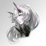  absurdres closed_mouth commentary_request enemy_vessel_(zhan_jian_shao_nyu) enemy_yamato_(zhan_jian_shao_nyu) face gradient gradient_background grey_background hair_over_one_eye highres horns long_hair looking_at_viewer pink_eyes ponytail solo spikes white_background white_hair white_skin yan_wen_zi zhan_jian_shao_nyu 
