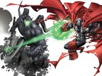  building cape chain demon duel flying image_comics mask official_art scythe skull spawn spawn_(spawn) spikes superhero urizen_(spawn) weapon 