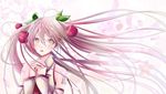  cherry_blossoms detached_sleeves hair_between_eyes hair_fruit hands_together hatsune_miku kentaurosu long_hair number pink_hair sakura_miku solo upper_body vocaloid 