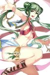  bow bracelet breasts cleavage fire_emblem fire_emblem:_seisen_no_keifu green_eyes green_hair hair_bow jewelry leg_up long_hair looking_at_viewer machi_wt medium_breasts necklace open_mouth ring sideboob solo sylvia_(fire_emblem) underboob 