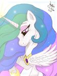  2011 feathers friendship_is_magic fur hair horn jewelry joakaha multicolored_hair my_little_pony princess_celestia_(mlp) purple_eyes royalty white_feathers white_fur 