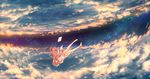  barefoot closed_eyes cloud dress falling highres long_hair pink_hair rin_(shelter) shelter_(music_video) sky solo star watermark web_address wenqing_yan 