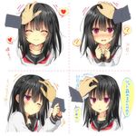  4koma ^_^ black_hair blush closed_eyes comic expressionless heart looking_at_viewer multiple_views petting pov red_eyes short_hair solo_focus spoken_heart tetsu_tissue translation_request wavy_mouth 