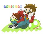  baby baby_luigi backpack bag blue_eyes brothers brown_hair facial_hair gloves highres indian_style luigi male_focus mario mario_(series) mustache overalls redlhzz shoes siblings sitting sleeves_past_wrists sneakers socks super_mario_bros. time_paradox white_gloves younger |_| 