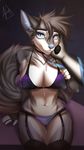  2016 aimi anthro bra canine clothing collar female leash legwear looking_at_viewer mammal panties smile stockings underwear wolf 