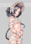  animal_ears aqua_eyes bad_id bad_pixiv_id black_hair blue_eyes bonnet breasts cat_ears crop_top crop_top_overhang frilled_panties frills garter_belt misaka_(05) navel original panties parted_lips short_hair small_breasts solo tail thighhighs underwear white_legwear white_panties wrist_cuffs 