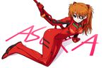  arm_support bangs blue_eyes bodysuit bracer breasts chan_co character_name dutch_angle eyepatch from_above full_body gloves hair_ornament holding holding_weapon lance_of_longinus legs light_smile long_hair looking_at_viewer lying neon_genesis_evangelion number on_side orange_hair pilot_suit planted_weapon plugsuit polearm rebuild_of_evangelion reclining shadow shikinami_asuka_langley simple_background skull_print small_breasts smile solo souryuu_asuka_langley spear turtleneck weapon white_background 