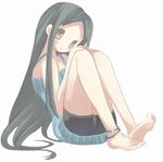  anklet artist_request bare_legs barefoot bike_shorts dark_green_hair feet green_hair jewelry long_hair looking_at_viewer solo suzumiya_haruhi_no_yuuutsu tsuruya very_long_hair 