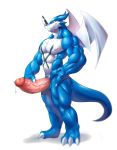  animal_genitalia anthro barazoku biceps big_penis claws digimon erection exveemon genital_slit horn huge_penis humanoid_penis looking_down male muscular muscular_male nipples nude pecs penis perspective precum red_eyes simple_background slit solo toe_claws vein veiny_penis vorusuarts wings 