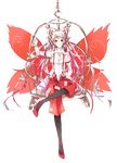  bad_id bad_pixiv_id butterfly_wings cage fiery_wings fire fujiwara_no_mokou full_body hair_ribbon hanging highres holding legwear_under_shorts ll.ee. long_sleeves ofuda pantyhose red_eyes ribbon shirt shoes shorts sitting solo suspenders swing touhou transparent_background white_shirt wings 