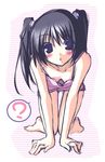  :o ? all_fours barefoot black_eyes black_hair blush breasts cleavage downblouse looking_at_viewer original senmu sketch small_breasts solo spoken_question_mark twintails 