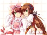  alternate_costume bad_id bad_pixiv_id bow brown_hair frills green_eyes hair_bow hair_ribbon hat heterochromia lilith_(lilithchan) multiple_girls one_eye_closed ribbon rozen_maiden siblings sisters souseiseki striped suiseiseki thighhighs twins wallpaper 
