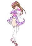  animal_ears blue_eyes brown_hair character_request dress eyepatch fake_animal_ears finger_to_mouth frilled_legwear full_body lifted_by_self long_hair official_art simple_background skirt skirt_lift solo standing thighhighs valkyrie_drive valkyrie_drive_-siren- white_legwear 