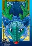  algren-hayabusa antlers blue_eyes blue_hair dragon eastern_dragon hair horn japanese_mythology male mythology scalie seiryuu solo tongue tongue_out whiskers 