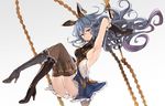  animal_ears bangs black_footwear black_gloves blue_hair boots breasts dress elbow_gloves erune ferry_(granblue_fantasy) gloves gradient gradient_background granblue_fantasy hair_between_eyes high_heel_boots high_heels jewelry knee_boots long_hair medium_breasts nanananana no_bra orange_eyes panties pantyshot sideboob single_earring smile solo thighhighs underwear wavy_hair whip white_panties 