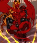  anal anthro cerezo cum cum_in_ass cum_inside demon demon_dragon dragon erection freckles group group_sex male male/male muscular penetration penis scalie sex size_difference threesome 