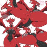  2016 anthro anus breasts claws dragon female hi_res nipples nnecgrau nude pussy sharp_teeth slifer_the_sky_dragon spanish_text teeth text two_mouths wings yellow_eyes yu-gi-oh 