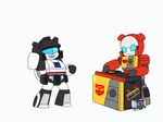  &gt;_&lt; &lt;3 animated blaster blue_eyes cybertronian dancing digital_media_(artwork) dj duo eyes_closed horn humanoid jazz_(transformer) machine male not_furry open_mouth record_player robot simple_background smile soundwave transformers turntable_(decks) 