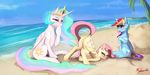  2016 ass_up beach blush crossed_arms cutie_mark dock equine feathered_wings feathers female feral fluttershy_(mlp) friendship_is_magic group hair hooves horn mammal miokomata multicolored_hair my_little_pony outside pegasus pink_hair princess_celestia_(mlp) rainbow_dash_(mlp) rainbow_hair seaside sitting water winged_unicorn wings 