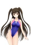  arena_(company) ass_visible_through_thighs bangs bare_arms bare_legs bare_shoulders blue_swimsuit blunt_bangs blush breasts brown_eyes brown_hair closed_mouth clothes_writing collarbone competition_swimsuit contrapposto covered_navel eyebrows eyebrows_visible_through_hair eyelashes fuuma_nagi groin hand_on_own_thigh head_tilt highleg highleg_swimsuit large_breasts legs_together long_hair md5_mismatch one-piece_swimsuit original resized sidelocks skin_tight smile solo standing swimsuit thigh_gap transparent_background twintails upscaled very_long_hair 