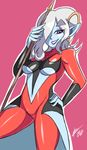 1girl bigdead63 breasts demon_girl dragon_ball dragon_ball_heroes dragon_ball_xenoverse dragonball_z female large_breasts simple_background smile solo towa_(dragon_ball) white_hair 