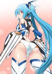  armor ass bangs bare_shoulders blue_eyes blue_hair blush frown gloves long_hair looking_at_viewer looking_back magical_girl ore_twintail_ni_narimasu solo tailblue thighhighs twintails very_long_hair yuto_(dialique) 