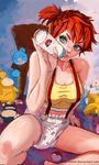  absurdres adult_baby blue_eyes bottle diaper gen_1_pokemon gen_2_pokemon highres kasumi_(pokemon) lilith-fetish looking_at_viewer marill no_pants orange_hair poke_ball poke_ball_symbol pokemon pokemon_(creature) psyduck side_ponytail snorlax staryu suspenders togepi underwear 