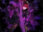  alternate_costume armor bodysuit cape fate/empire_of_dirt fate/grand_order fate_(series) long_hair purple_bodysuit purple_hair red_eyes scathach_(fate)_(all) scathach_(fate/grand_order) shoulder_armor solo swd3e2 thighhighs veil 