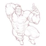  2016 5_fingers 5_toes abs armpit_hair balls biceps big_muscles black_and_white captaingerbear digital_drawing_(artwork) digital_media_(artwork) feet front_view hair half-closed_eyes hand_on_head hi_res humanoid humanoid_feet humanoid_hands humanoid_penis looking_at_viewer male monochrome muscular muscular_male navel nipples not_furry nude orc pecs penis pinup plantigrade pose signature simple_background sketch solo toes tusks uncut white_background 