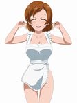  apron blush breasts brown_hair cleavage frills gundam gundam_age hadaka_apron kame_(artist) romary_stone short_hair 