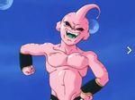  1boy 90s animated animated_gif demon dragon_ball dragonball_z evil fangs looking_at_viewer majin_buu male_focus muscle smile 