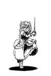  angol anthro clothing dress female latchkey_kingdom melee_weapon monochrome p5ych rosaline_lanistark simple_background smile sword weapon white_background yuman 