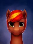  blonde_hair equine eyebrows fan_character feral fur gradient_background hair headshot l1nkoln looking_at_viewer male mammal my_little_pony orange_eyes red_fur red_hair simple_background solo 