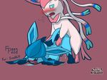 all_fours blush bow_tie burgundy_background cel_shading cum doggystyle duo eeveelution feral from_behind_position glaceon male male/male nintendo penis pok&eacute;mon sex simple_background sylveon video_games 