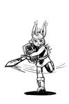  clothing female lag latchkey_kingdom melee_weapon monochrome p5ych shield simple_background sword weapon white_background willa_dragonfly yuman 