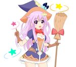  blush broom crawford_(semochan) hair_ornament hat long_hair nepgear neptune_(series) open_mouth purple_eyes purple_hair smile solo star witch witch_hat 