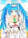  bad_id bad_pixiv_id bare_shoulders blue_eyes blue_hair breasts crown elbow_gloves gloves goodsmile_racing green_neckwear hair_ornament hatsune_miku highres holding holding_umbrella long_hair looking_at_viewer necktie race_queen racing_miku racing_miku_(2015) shiny shiny_skin short_necktie sitting small_breasts smile solo tr_(hareru) twintails umbrella vocaloid white_gloves 