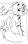  anthro blue_fur bluebee bottomless butt cartoon_network cat clothed clothing dress_shirt feline female fur hot_dogging looking_at_dick looking_back mammal mature_female monochrome mother nicole_watterson open_mouth parent penis raised_eyebrow shirt text the_amazing_world_of_gumball tongue whiskers 