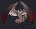  2018 anthro avian black_hair blue_eyes breasts faint female glowing glowing_eyes hair harpy nude pussy solo talons winged_arms wings 